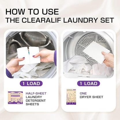 CLEARALIF All in One Laundry Detergent Sheets Kit, Lavender Scent, 160 Loads Laundry Sheets + 160 Drying Sheets, Laundry Set Great for Travel, Softener Sheets Eco Package Friendly & Hypoallergenic