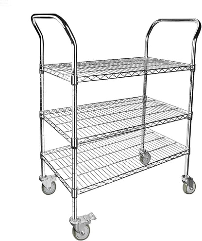 Northsky 3-Shelf Wire Utility Cart on Wheels, Chrome Finish Rolling Metal Shelving with Wheels, 550lb Capacity, 36" x 18" x 44.1", 3 Tier Rolling Cart for Kitchen Bar Storage Use