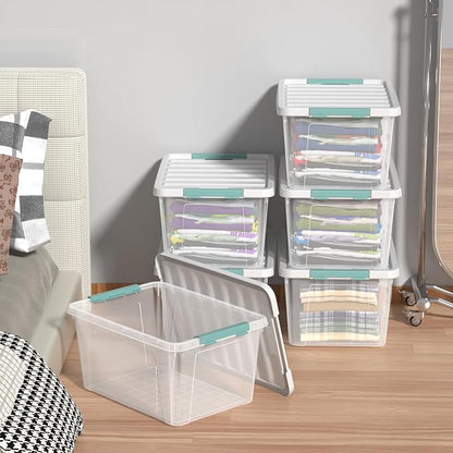Zopnny 6-Pack 35 Quart Plastic Latch Storage Box with Lid, Stackable Latching Storage Bin, Clear