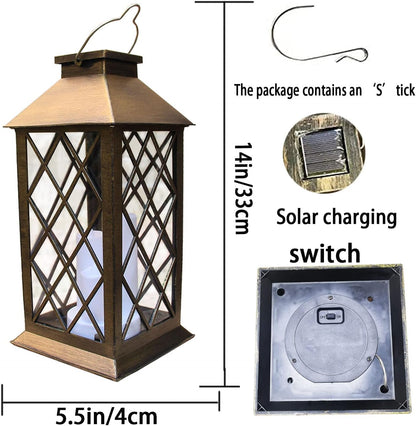 Solar Outdoor Lantern, Garden Hanging Waterproof Lanterns PVC Upgrade 3 LED Flickering Flameless Candle Decorative for Garden Women Mom Grandma Halloween Gifts (Grid Candle)