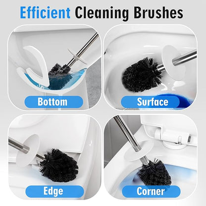 Ceramic Toilet Brush & Holder Set - Freestanding Deep-Cleaning Toilet Bowl Cleaner Brush, Stainless Steel Handle, Small & Sturdy for Storage, Easy to Clean, Non-Scratching