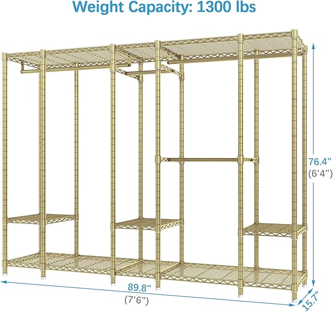 VIPEK V50 Extra Large Portable Closet Rack Bedroom Armoire Freestanding Wardrobe Closet, Heavy Duty Clothes Rack Multi-Functional Metal Clothing Rack for Hanging Clothes, Max Load 1300lbs, Gold