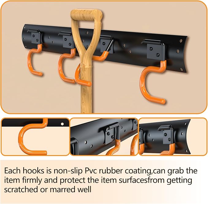 3-H 6×16" All Metal Garden Tool Organizer, Garage Tool Organizer, Broom Holder Wall Mount for Garage, Shed, Garden, Basement Hanging and Organizing Rake, Mop, Shovel, Hose