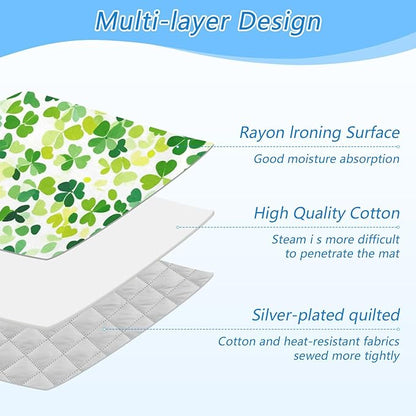Bright Green Clover St. Patrick Ironing Mat for Table top Portable Ironing Pad Blanket for Washer Dryer Countertop Travel