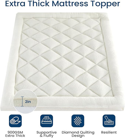 Mattress Topper Twin for Back Pain Thick Mattress Pad Cover Sherpa Plush Pillow Top Down Alternative Fill Mattress Cover with 8-22 Inch Deep Pocket