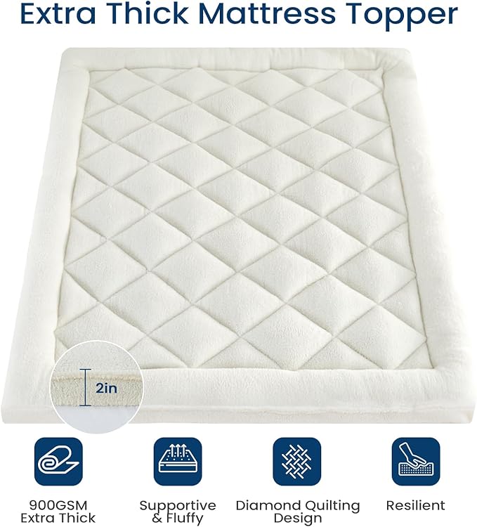 Mattress Topper King for Back Pain Thick Mattress Pad Cover Protector Sherpa Plush Pillow Top Down Alternative Fill Mattress Cover with 8-22 Inch Deep Pocket
