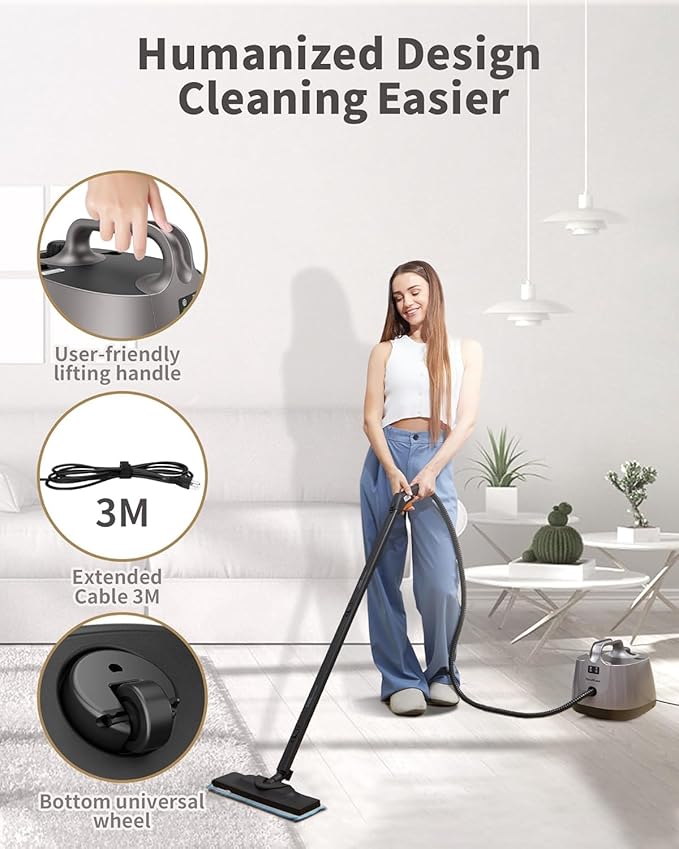 Steam Cleaner for home, 293°F 58 PSI Powerful Multipurpose Steam Mop for Home Use, 50Oz Capacity, Heavy Duty Steamer for Carpets, Handheld Steamers, Floors, Cars, Tiles, Crack Cleaning, Titanium