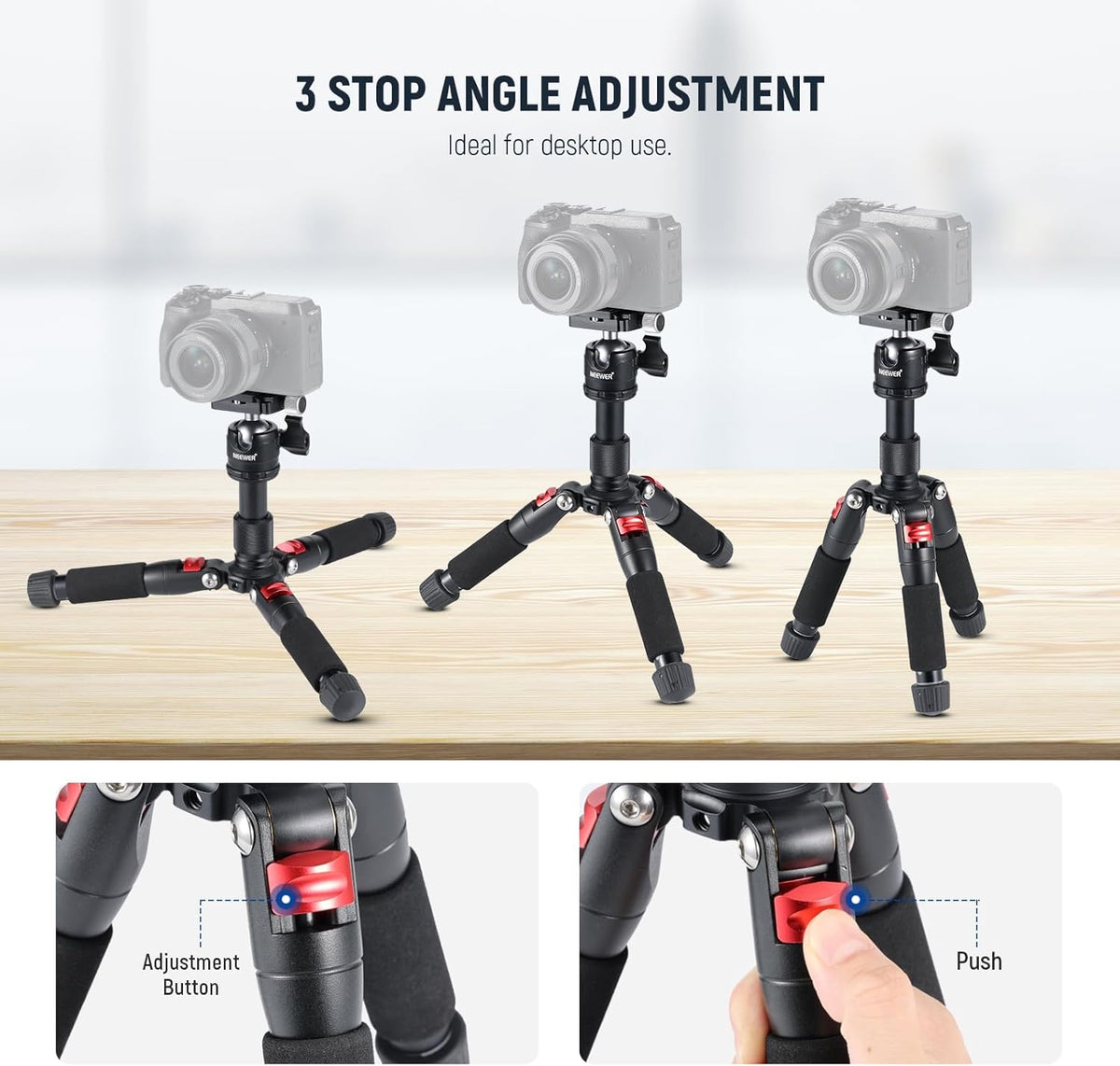NEEWER Mini Desk Camera Tripod with Cell Phone Holder Compatible with iPhone for Video Recording Filming, 20"/50cm Small Portable DSLR Camcorder Webcam Stand, 360° Ball Head 1/4" QR Plate, TP-AAM521