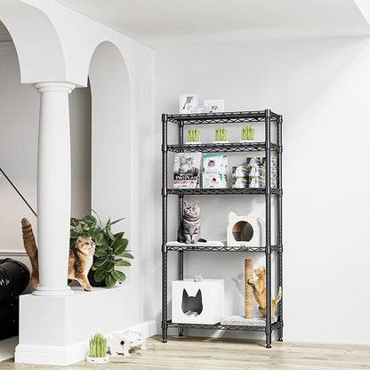 1250 lbs 5 Tier Shelf Metal Storage Shelves Shelving Wire Rack Heavy Duty Closet Organizers for Garage Kitchen Bathroom Laundry Black 13.8" D x 29.5" W x 59.5" H
