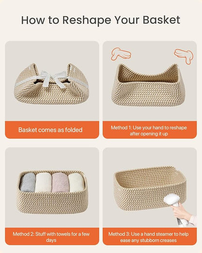 Small Woven Basket, 12 x 8 x 4.5 Inches, Storage Basket for Organizing, Cute Small Rope Shelf Closet Cube Storage Bins Baskets for Shelves, Dog Toy Gift Baskets Empty, 3 Pack Brown