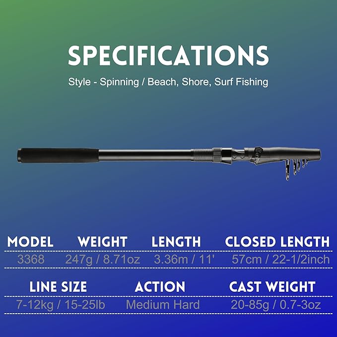 Whistytwig Telescopic Fishing Rod - Versatile Retractable Telescoping Fishing Pole, Collapsible Fishing Rod, Ideal Travel Rod