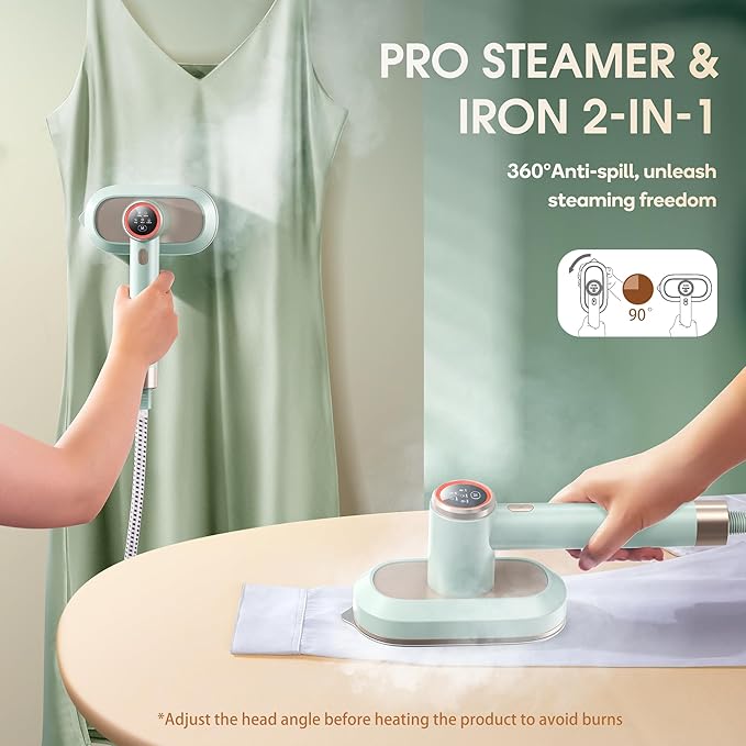 Newbealer 2In1 Pro Steam Station Iron, 1550W Turbo 3-level Steam & 3 Dry Heat Modes for Clothes, 30s Heat Up, 1.2L Detachable Tank, Auto-Off, Self Cleaning, Commercial-Grade for Home & Hotel (Green)