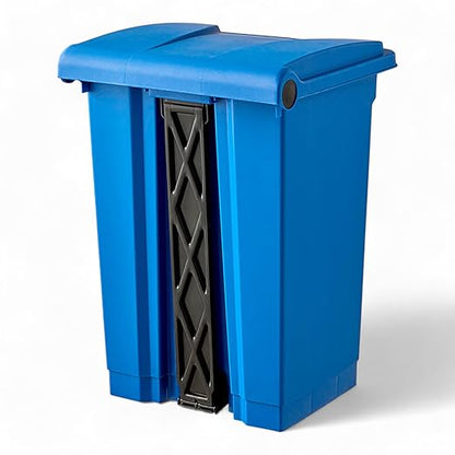 PRO&Family Step-On Trash Can with Lid, Plastic Waste Bin, Foot Pedal Operation (Blue, 12 Gallon)