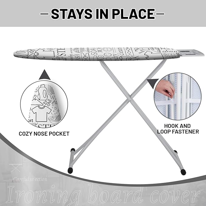 Extra Thick Ironing Board Cover and Pad, 15x54 Ironing Board Cover, Resist Scorching and Staining,Elastic Edges,Art of Life Iron Sew Laundry Wash