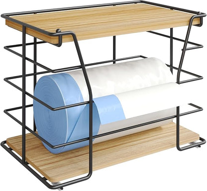 Trash Bag Holder/Dispenser with Lid, Stackable Storage Laundry Kitchen Organizers for Countertop Organization, Wall Mount Trash Bag Holder under Sink, No Drill