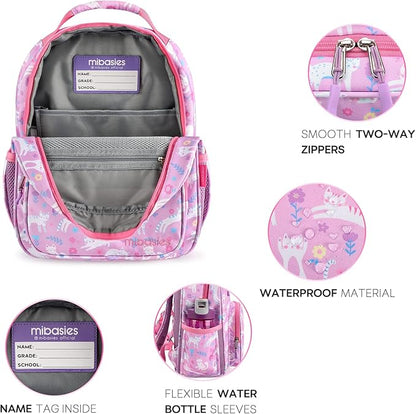 mibasies Girls Backpack 5-8: Lightweight Kids Backpacks for Girls - Girl Bookbag for Elementary School - Flower Cat