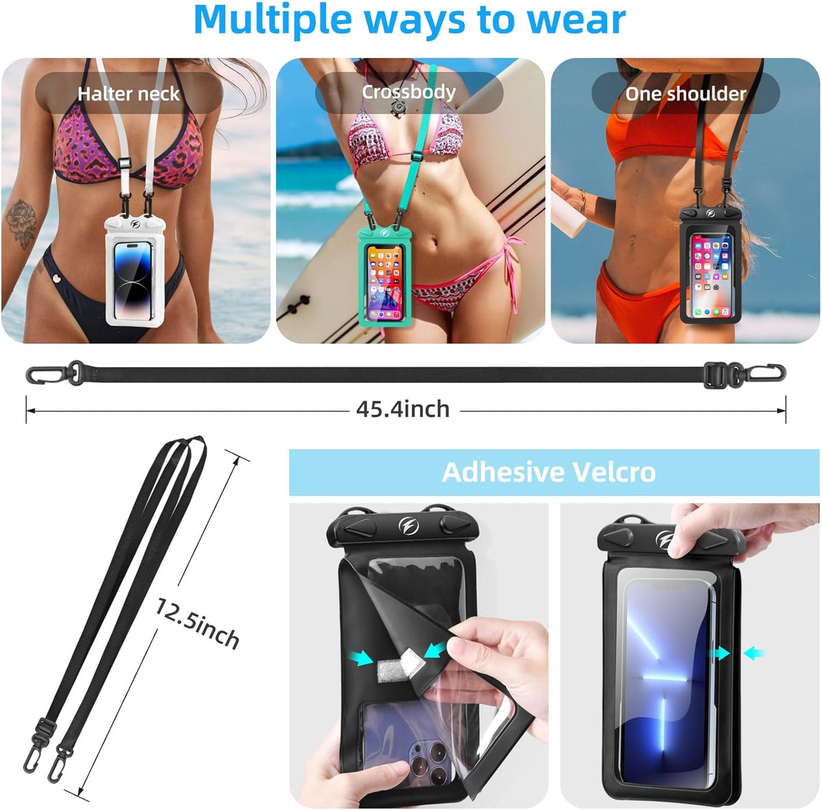 Waterproof Phone Pouch [3-Pack] Double Space Waterproof Phone Case with Adjustable Lanyard Water proof Cell Phone Pouch for iPhone IPX8 Underwater Phone Cases Phone Dry Bag for Vacation Beach Swimming
