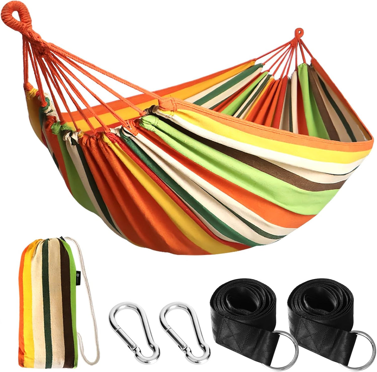 ANYOO Cotton Hammock Portable Camping Hammocks for Hanging Sturdy Garden Comfortable Fabric Hammock with Tree Straps Up to 660lbs with Travel Bag for Camping Outdoor/Indoor Patio Backyard