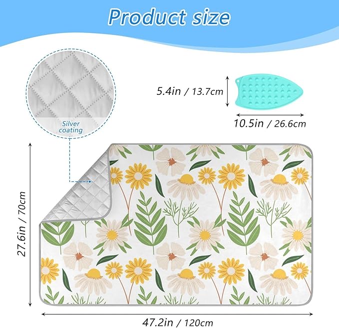 Ironing Mat Portable Ironing Pad Ironing Blanket for Table Top Heat Resistance Double-Side Using Travel Large 47.2 x 27.6 Inch Foldable Lightweight White Flower