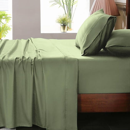 Extra Deep Pocket California King Sheets 18-24 Inch 1000 Thread Count 100% Egyptian Cotton Sateen Weave Soft Breathable 4 Pieces（California King,Olive Green）
