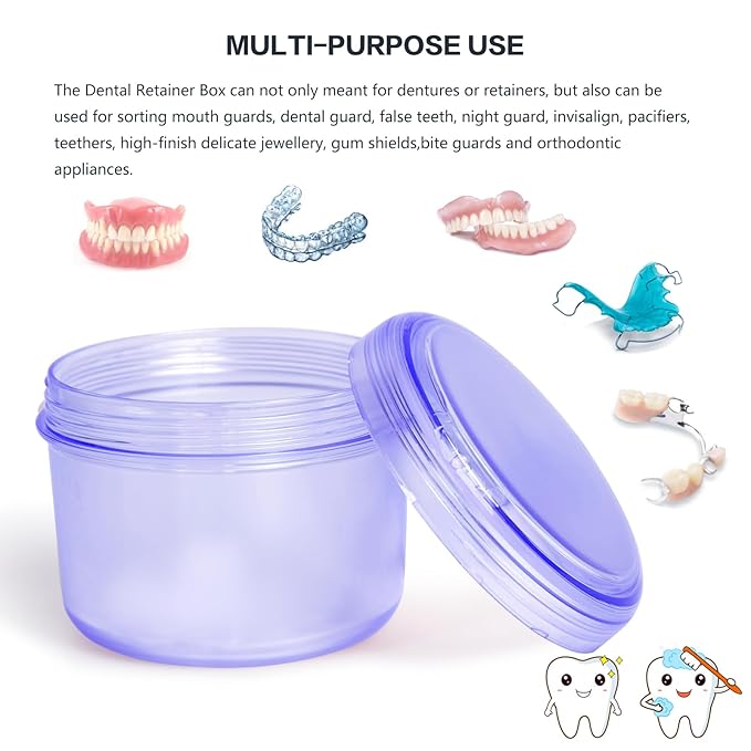 Large Denture case, No-Leak Denture Bath Box Denture Cup, Retainer Cleaning Box, Complete Clean Care for Dentures, Clear Braces, Mouth Guard, Night Guard & Retainers (transparent blue)