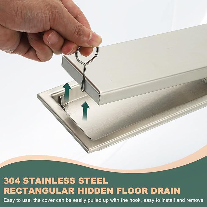 uxcell Rectangular Shower Drain, Brushed 304 Stainless Steel Odor-Proof Floor Drain Linear Shower Drain Hair Catcher for Bathroom Kitchen and Laundry Room(12 Inch, Bright Silver)