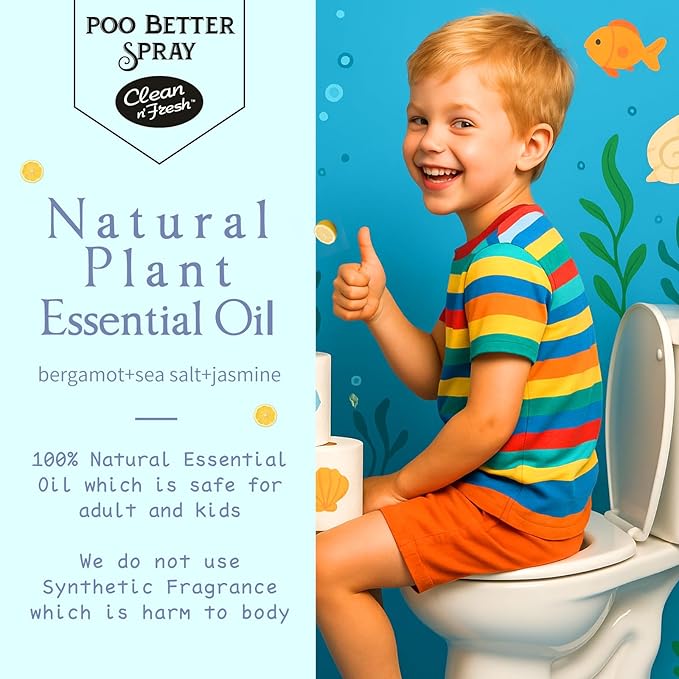 Clean-n-Fresh Toilet Spray, Ocean Mist, Air Freshener Bathroom Spray, Toilet Bathroom Odor Deodorizer, 6.8 Fl.Oz - Sea Salt, Jasmine & Bergamot