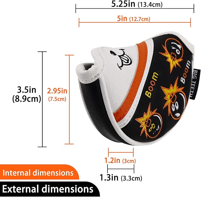 BIG TEETH Putter Cover Mallet Putter Cover Half Mallet Small Golf Headcover, Mini Club Head Protector Magnetic Closure Black Leather for Odyssey White Hot #5 Golf Rossie Tour Edge Chipper etc