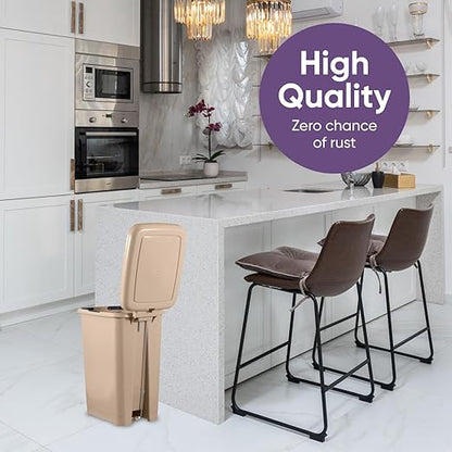 Superio Slim Step On Trash Can, Beige Waste Bin with Foot Pedal Lid 26 Liter, Kitchen, Under Desk, Office, Bedroom, Bathroom (2, 4 Gallon)