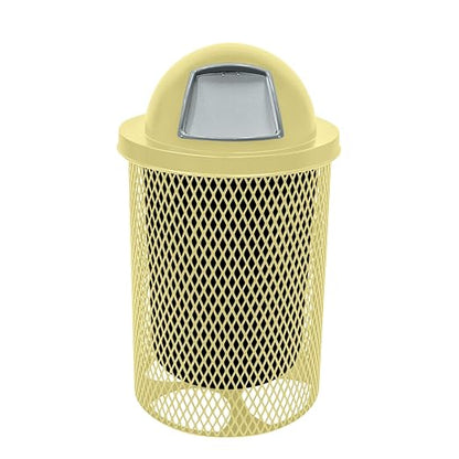 COATEDOUTDOORFURNITURE RDT-TXTSAND Heavy Duty 32 Gallon Round Trash Receptacle, Liner Included, Textured Sandstone with Textured Sandstone Steel Dome Top, Made in America