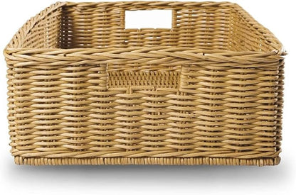The Basket Lady Under the Bed/Basic Wicker Storage Basket, Large, 22 in L x 16.5 in W x 7 in H, Sandstone