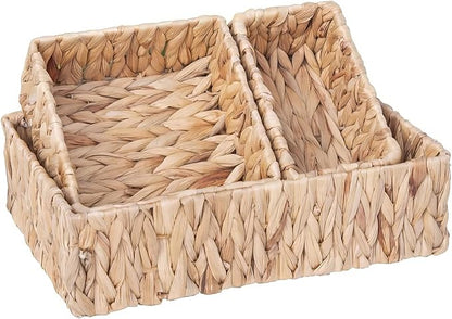 Handwoven Wicker Storage Baskets Set, Natural water hyacinth & Iron Frame | Triple Sizes (Small, Medium, Large) for Home Organizing, Bathroom, Shelves | Woven Baskets for Storage & Decor (Natural)