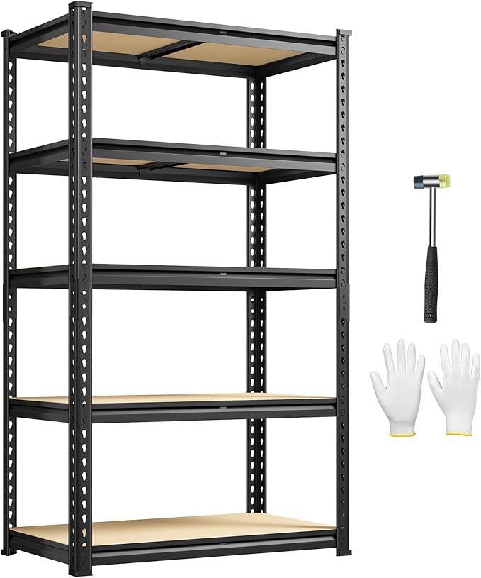 1980LBS Storage Shelves, 5-Tier Adjustable Pantry Shelves, Metal Shelving Unit for Kitchen, Pantry, Closet, Laundry, Garage, 59.8" H x 27.55" W x 11.81" D