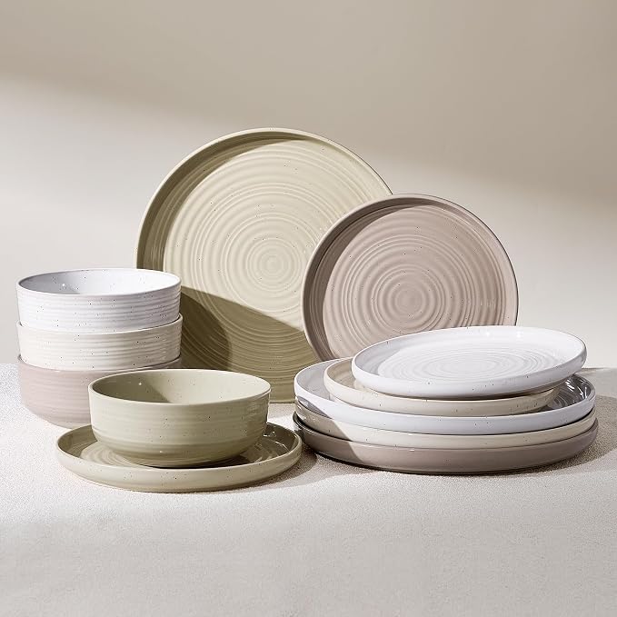 Stoneware Dinnerware Set for 4, Plates & Bowls, Chip & Scratch Resistant
