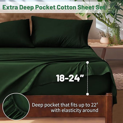 Extra Deep Pocket California King Sheets 18-24 Inch 1000 Thread Count 100% Egyptian Cotton Sateen Weave Soft Breathable 4 Pieces（California King,Forest Green）