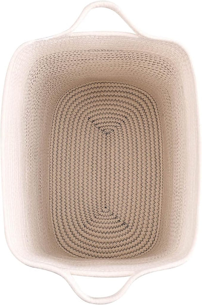Medium and Large Woven Basket//With Handle, Used for Toys and Fabric Storage Basket used for Storing xl Storage Box, Decorative Storage Box Room (14L*15.7H I White/Black Line, 14L*10W*15.7H)