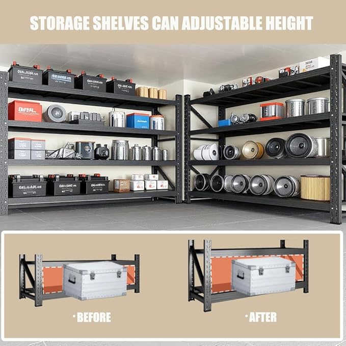 59" W Garage Shelving Heavy Duty, 4 Tier Metal Garage Shelves Adjustable Storage Shelving Unit for Garage, Warehouse, Industrial Shelves