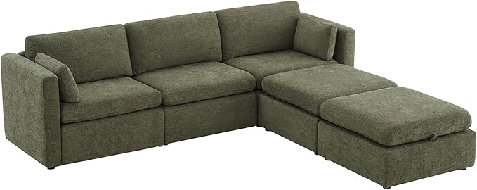 CHITA Oversized Modular Cloud Sectional Fabric Sofa Set, FSC Certified U Shaped Couch Reversible Chaise Modular Sectional,112 inch Width,5 Seat Modular Sofa Includes 2 Storage Ottomans, Moss Green