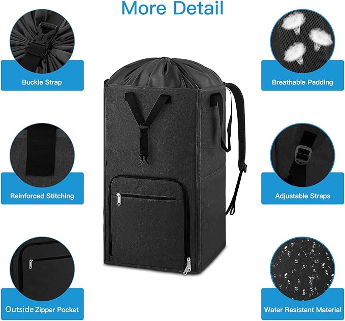 Laundry Backpack Bag, Bukere Extra Large 2 in 1 Laundry Hamper Basket for College Students Dorm Essentials, Adjustable Shoulder Straps, Freestanding Laundry Bag for Apartment, Laundromat, Travel