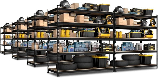 PrimeZone 8 Pack Heavy Duty Storage Shelves - 47" W x 18" D x 71" H 5 Tier Adjustable Garage Storage Shelving, Metal Storage Utility Rack Shelf Unit for Warehouse Pantry Closet Kitchen, Black