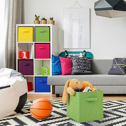Stero Fabric Storage Bins 6 Pack Fun Colored Durable Storage Cubes with Handles Foldable Cube Baskets for Home, Kids Room, Closet and Toys Organization Multi Colors-1