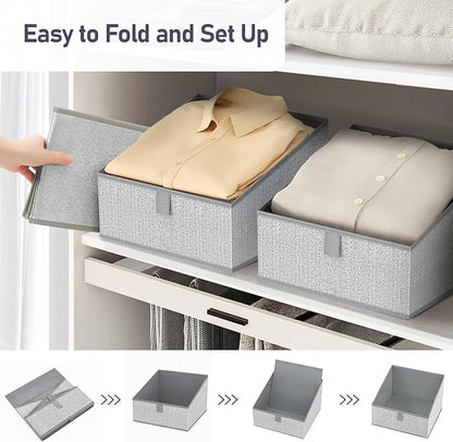 DIMJ Closet Storage Bins 10 Pack - Fabric Trapezoid Closet Organizer Bin, Foldable Storage Baskets for Shelves, Closet Shelf Organizer, Clothing Storage Box for Toys, Books, Towel, Clothes, Gray