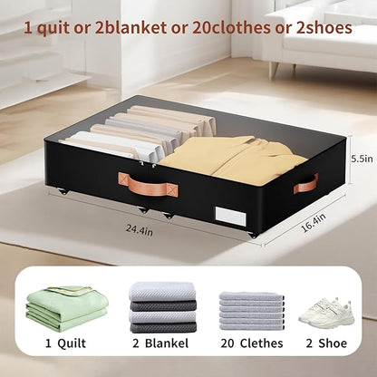 Underbed Storage With Wheels,low profile 5.5 inches Height Storage Bins,Rolling Underbed Shoe Storage Containers,Underbed Storage Drawers for clothes & blankets