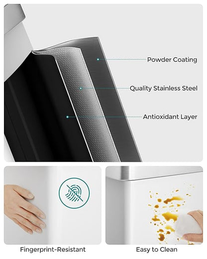 SONGMICS Kitchen Trash Can, 16 Gallon (2 x 8 Gallon) Dual Compartment Garbage Can, 60L Pedal Recycling Bin, Stays Open and Soft Close, Stainless Steel, 15 Bags Included, Cloud White ULTB202W01