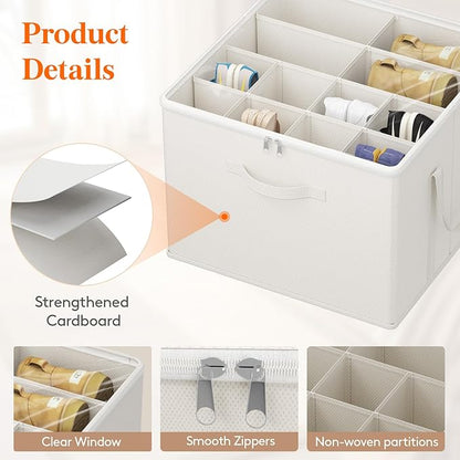Lifewit Shoe Storage Organizer for Closet, Fits 12-16 Pairs, Large Shoe Box Storage Containers with Clear Cover and Reinforced Handles,Foldable Storage Bins Fits for Boots Heels Sneakers,3 Pack White