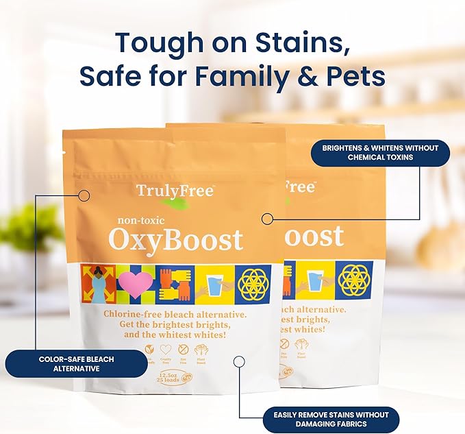 Truly Free OxyBoost - Oxygen Stain Remover Powder for Laundry | Color Safe Stain Remover for Clothes | Chlorine-Free Whitener for Whites & Colors | Oxy Cleaner with Sodium Percarbonate (12.5oz)