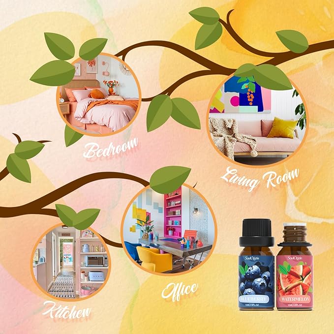 Fruit Essential Oils Set, Fragrance Oil Set for Diffuser, Scent Diffuser Oil for Candle Making- Pineapple, Sweet Orange, Grape, Green Apple, Blueberry, Watermelon
