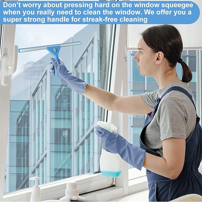 Window Squeegee Washing Kit for Shower Glass Door, Mirror and Window Cleaning, Extra 14'' Wide Squeegee and 2 Microfiber Scrubbers Included (Extension Pole not Included)