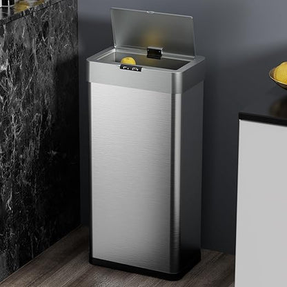 TLSUNNY 13.2 Gallon Motion Sensor Trash Can,Touchless Automatic Garbage Can,Brushed Stainless Steel Smart Bin,with Bag Holder,Soft Close Lid,for Kitchen,Office,RV,Bedroom,Living Room (Silver, 50L)