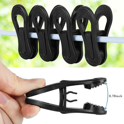 Tinfol 50pc Plastic Coat Hanger Clips, Black Strong Pinch Grip Finger Clips for Skirt Pant Hangers, Multi-Purpose Clothes Hanger Clip for Rounded Hangers